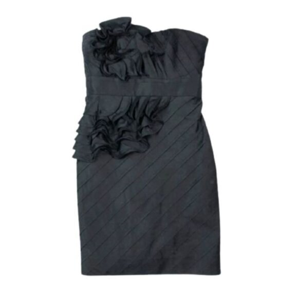 𝅺PHOEBE COUTURE Black 100% Silk Elegant Strapless Cocktail Dress Size 4 - Picture 5 of 16